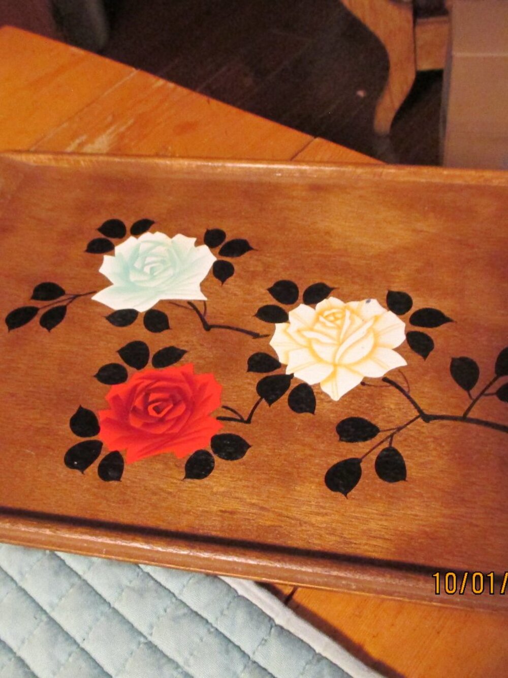 vtg serving tray wood handpainted ucagco brass handles 18x12 japan